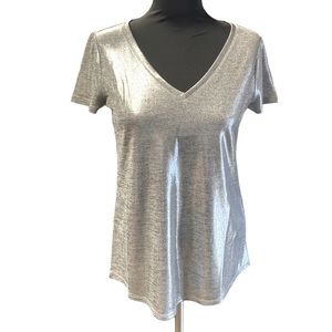White House Black Market Chrome V-neck Top